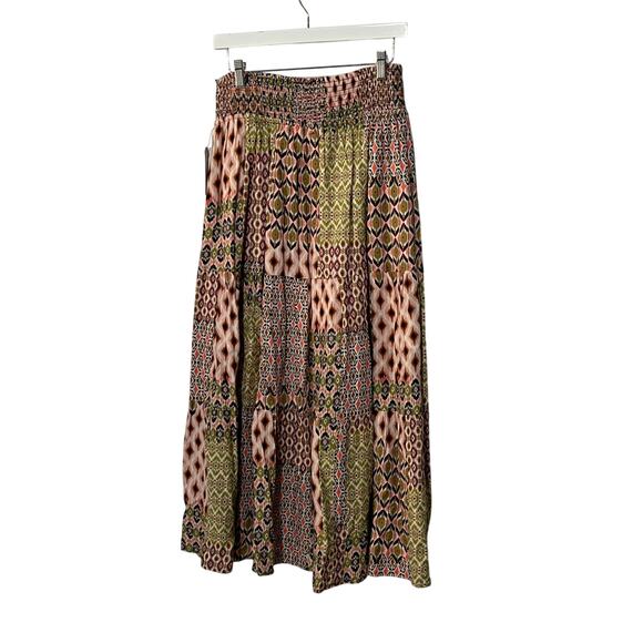 LIVERPOOL WOMENS SIZE XLARGE TIERED WOVEN MAXI SKIRT GEO PRINT PINK GREEN NEW - Picture 3 of 12